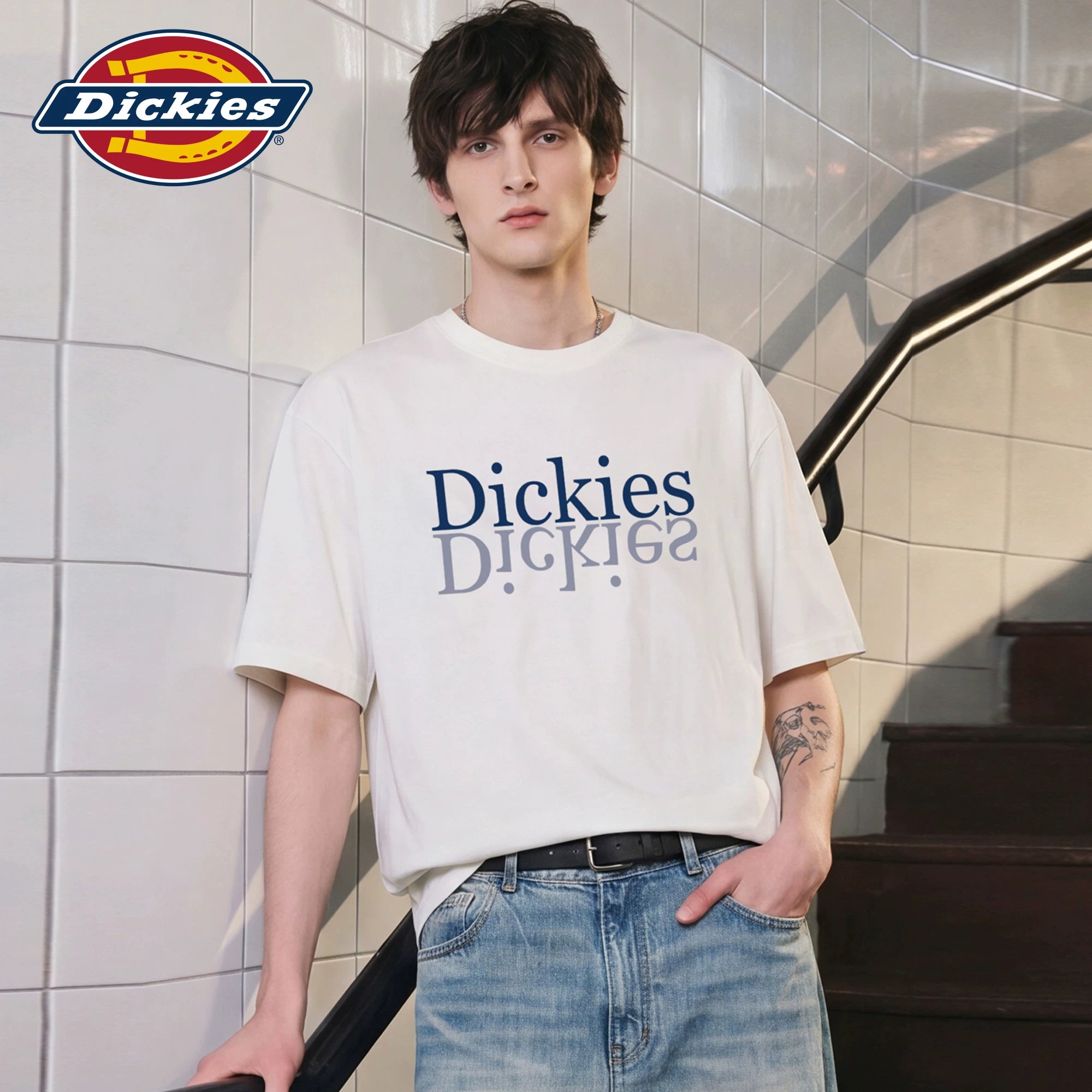 Dickies Emperor Cool Suitable Double layered Color Overlapping Short sleeved T-shirt Men's Summer Cotton Loose Round Neck Half Sleeve Top M