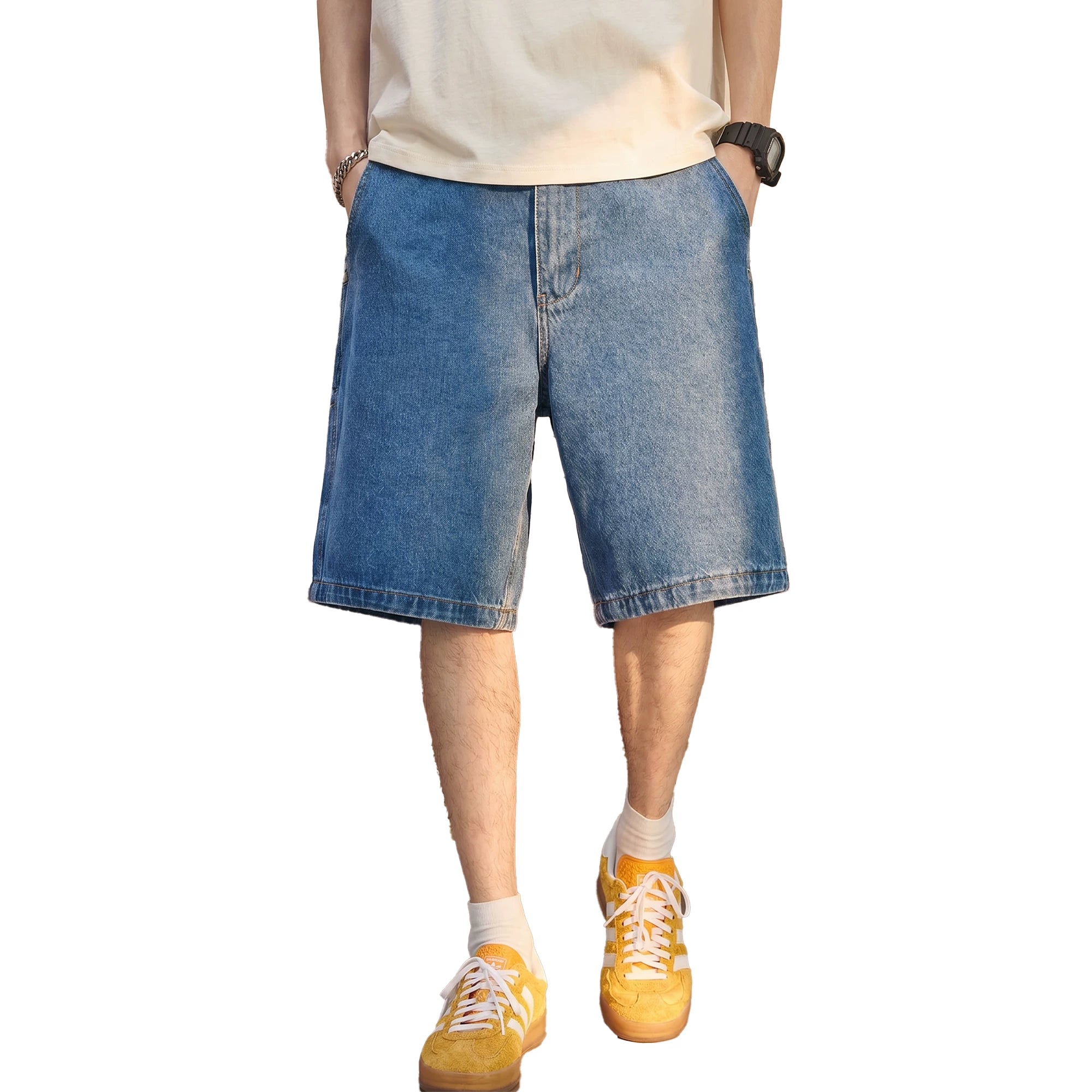 Dickies' cool and washable denim shorts for men, summer retro loose straight leg casual five inch mid length pants M