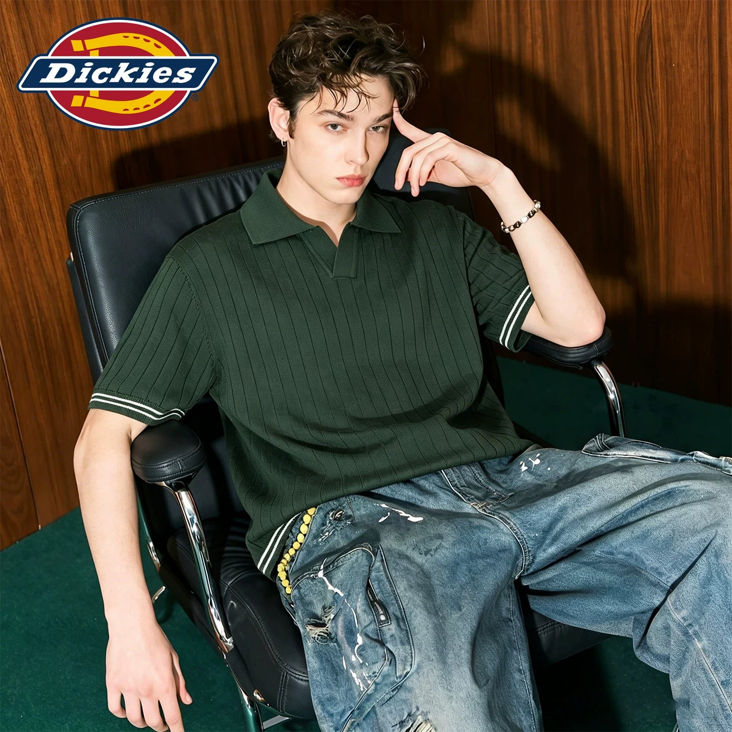 Dickies short sleeved men's 2026 summer new casual breathable seagull collar T-shirt youth top knitted polo shirt