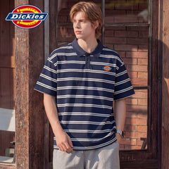 Dickies Emperor Cool Suitable Stripe Contrast Short Sleeve Polo Shirt Summer Thin Men's Classic Label Loose Top Clothes Y