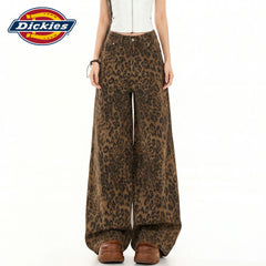 Dickies is a cool and stylish American retro vintage vintage leopard print wide leg jeans for women in summer, with a high waist and slim figure, and floor length pants