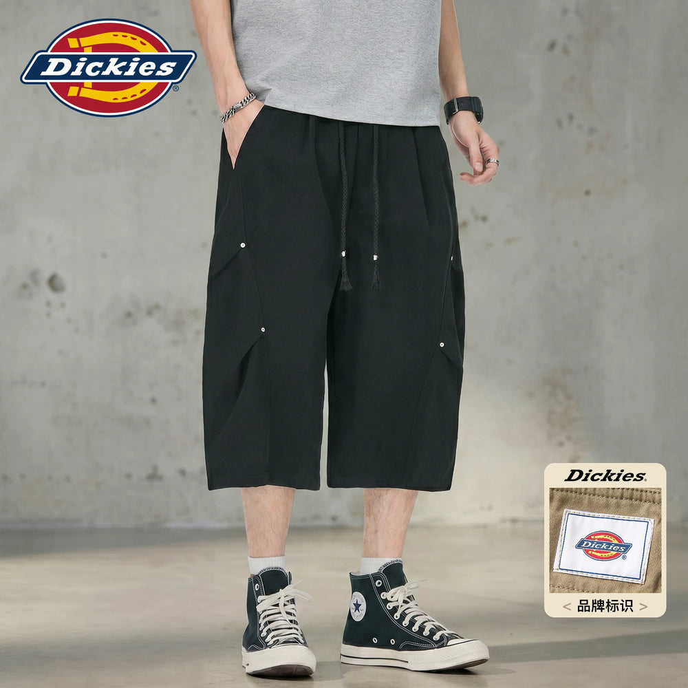 Dickies pure cotton straight leg seven quarter pants for men, summer trendy brand pleated splicing loose casual shorts M
