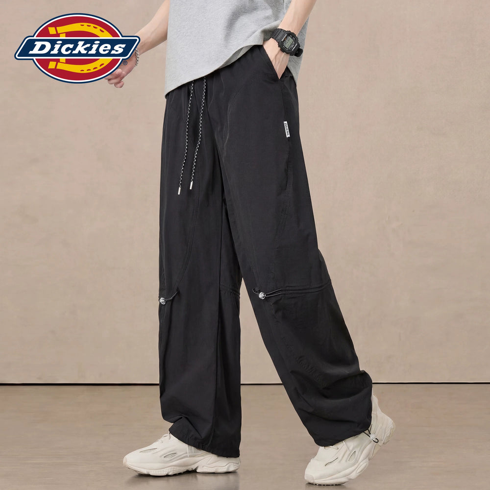 Dickies Men's Black Casual Workwear Pants, Summer Thin Loose Straight Wide-Leg Trousers, Size M