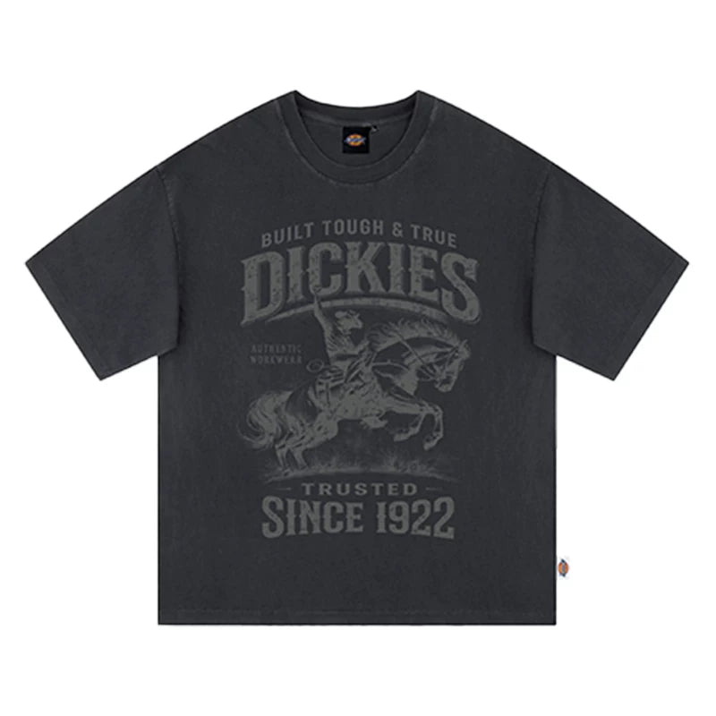 Dickies Cool Suitable Pure Cotton Short sleeved T-shirt Men's Summer American Retro Western Cowboy Letter Printed Top M