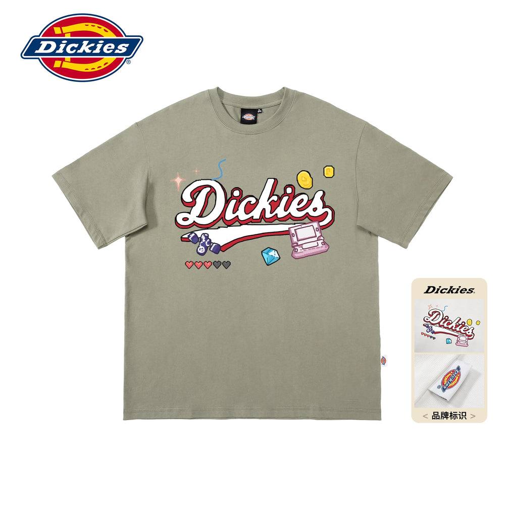 Dickies Emperor Cool Suitable Children's Fun Cartoon Letter Printed Short sleeved T-shirt Men's Summer Pure Cotton Half Sleeve Loose Top M