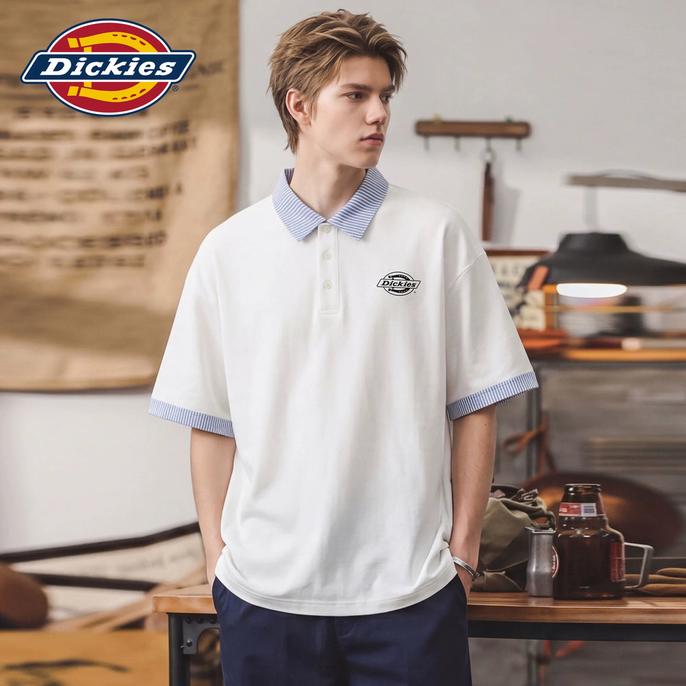 Dickies Emperor Cool Suitable Stripe Splicing Collar Short Sleeve Polo Shirt Men's Summer Casual Half Sleeve T-shirt Top M