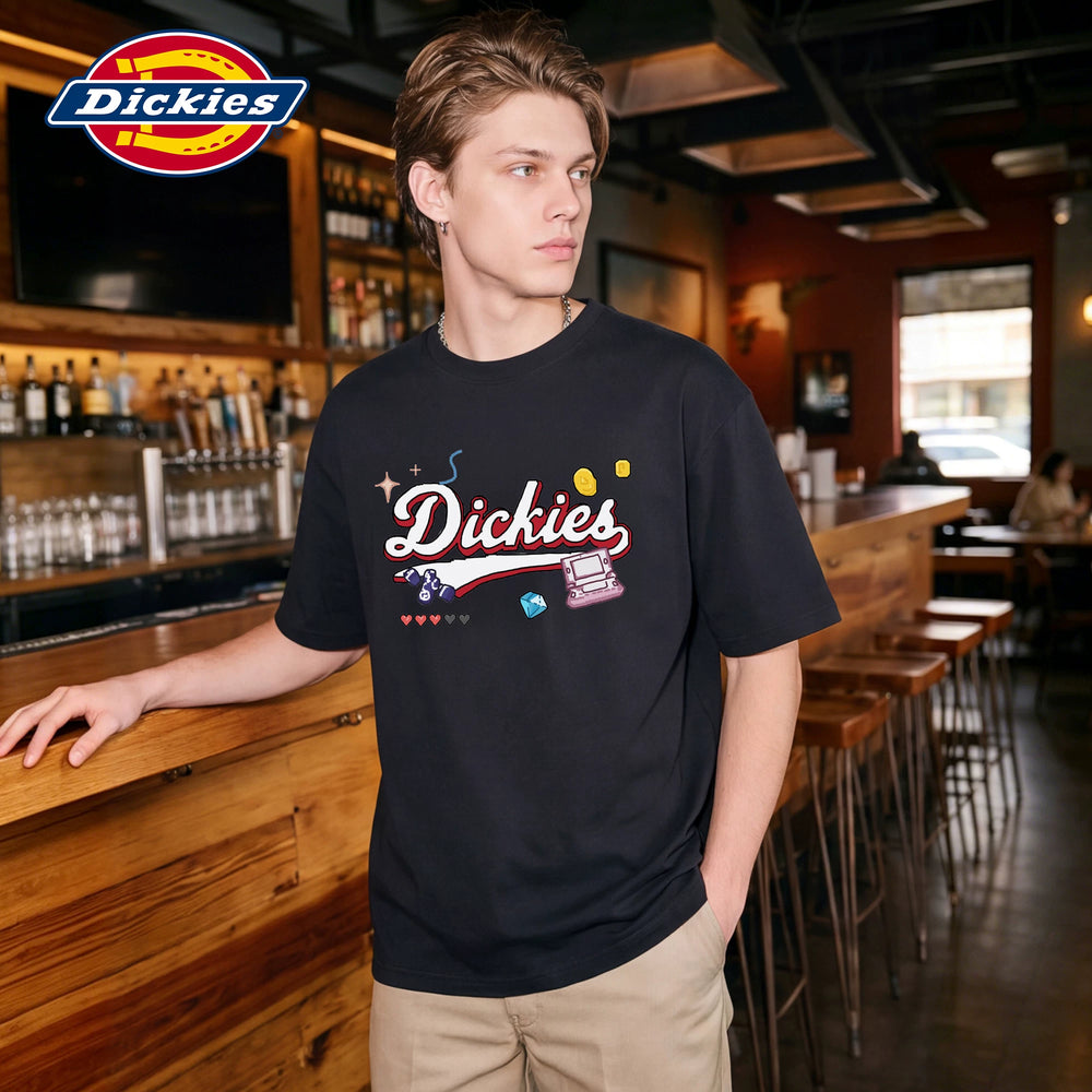 Dickies Emperor Cool Suitable Children's Fun Cartoon Letter Printed Short sleeved T-shirt Men's Summer Pure Cotton Half Sleeve Loose Top M