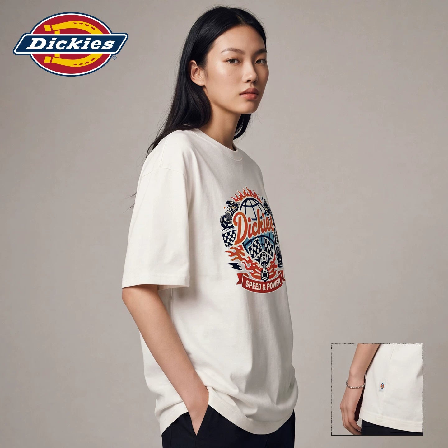 Dickies pure cotton short sleeved T-shirt for women in summer 2026, new American printed loose round neck top m
