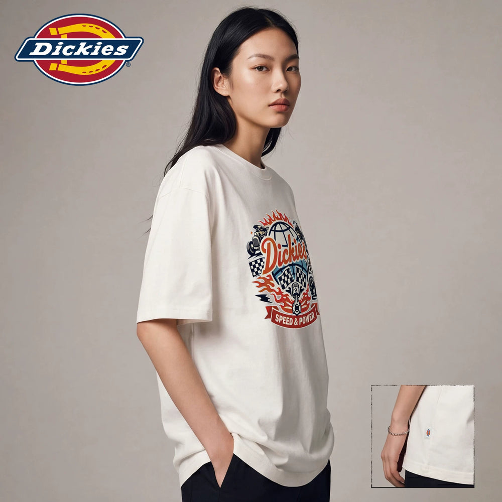 Dickies pure cotton short sleeved T-shirt for women in summer 2026, new American printed loose round neck top m