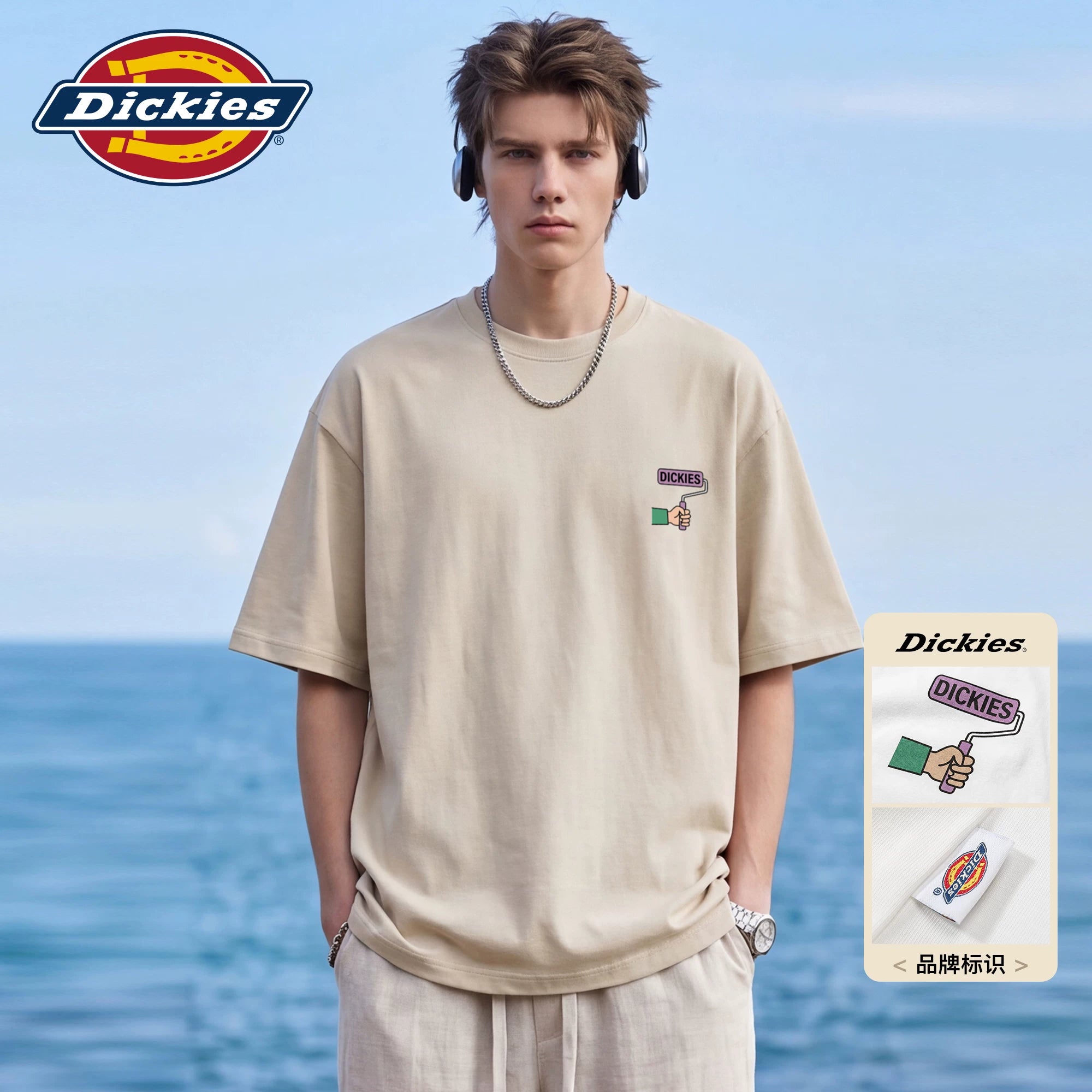 Dickies Cool Suitable Pure Cotton Short sleeved T-shirt Men's Summer American Fun Printed Casual Couple Half Sleeve Top M