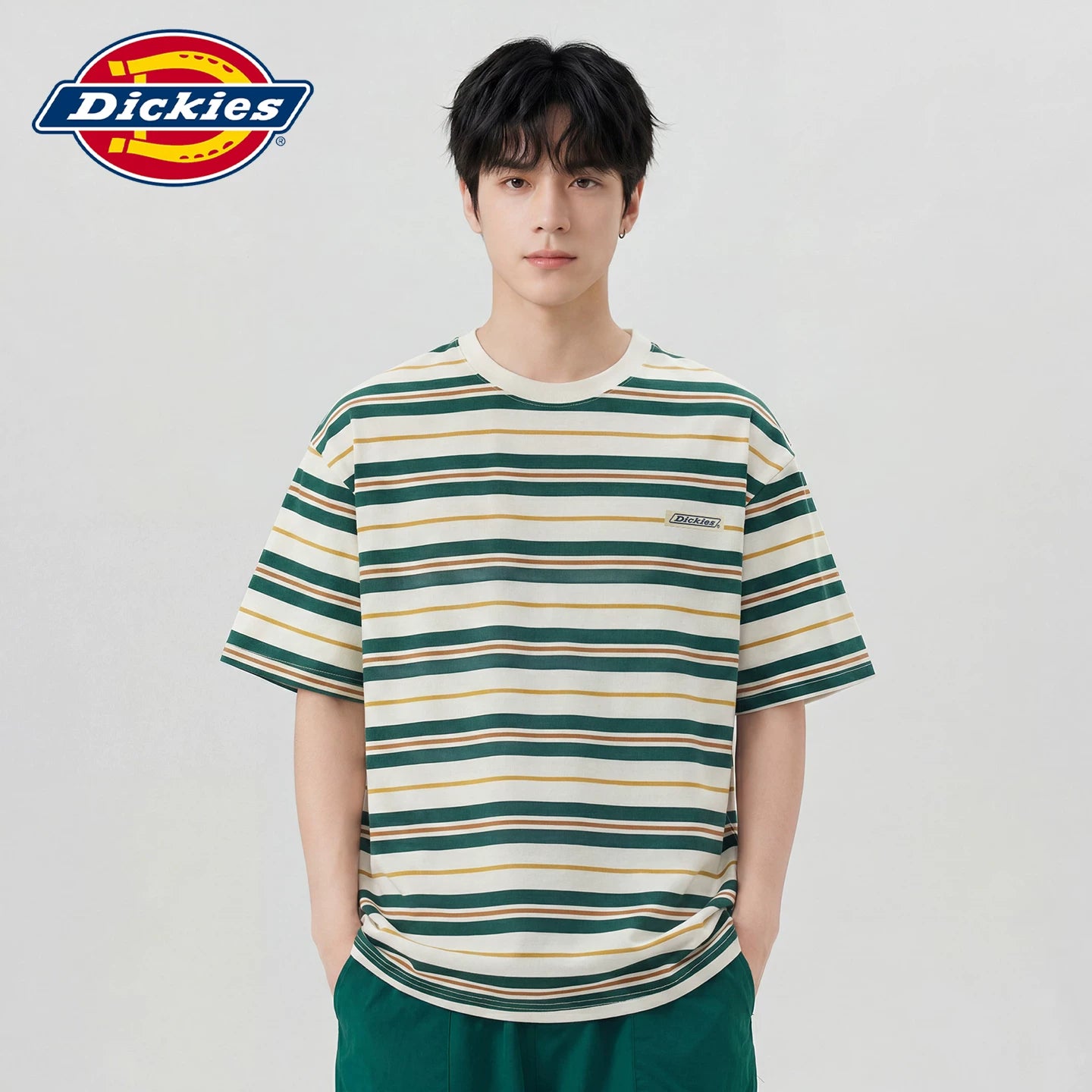 Dickies Cool Summer New Match Striped Short sleeved T-shirt for Men, Loose Thin Casual Top Y