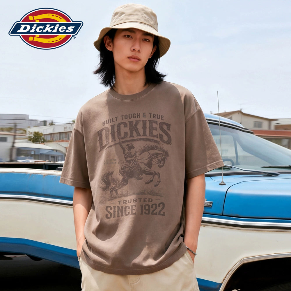 Dickies Cool Suitable Pure Cotton Short sleeved T-shirt Men's Summer American Retro Western Cowboy Letter Printed Top M