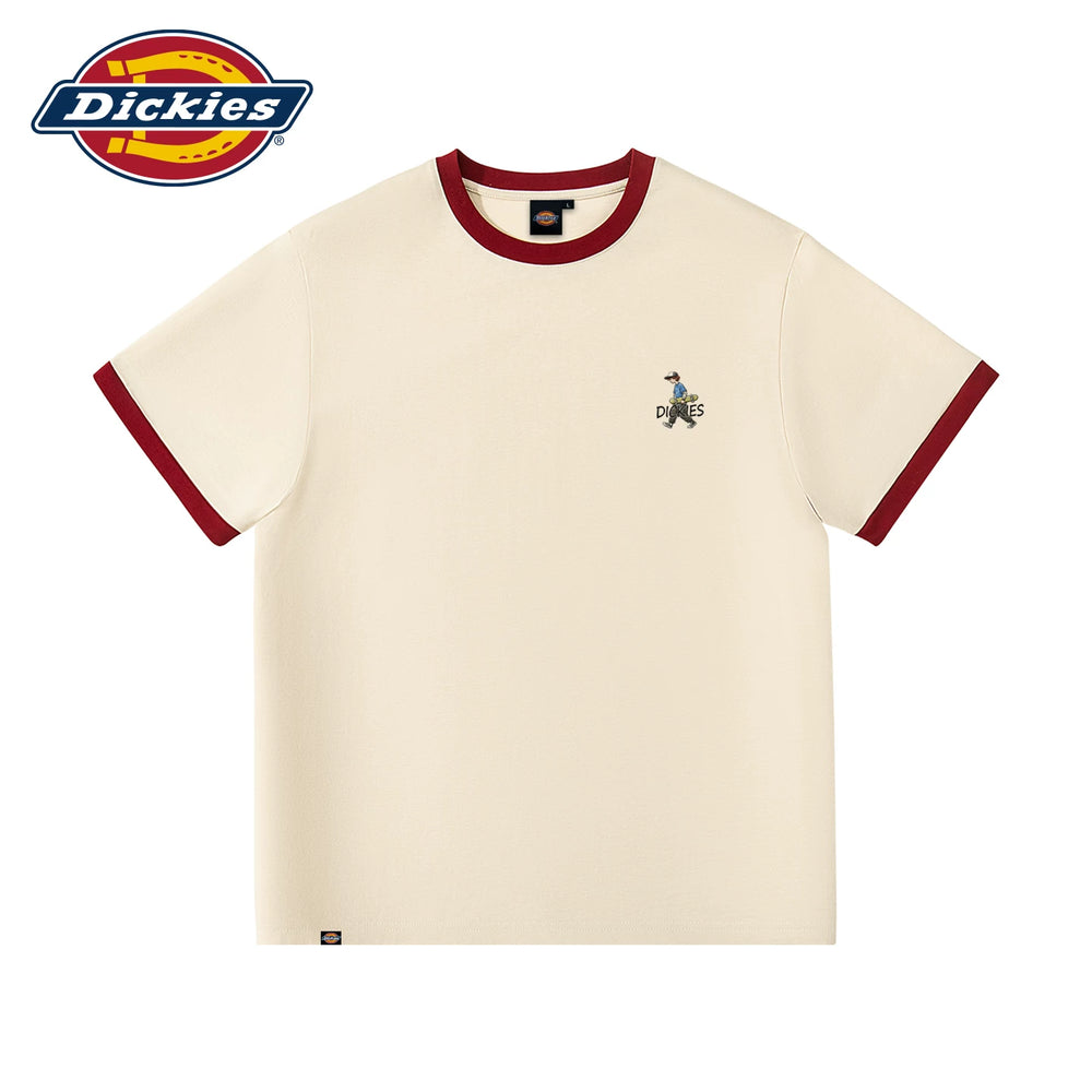 Dickies American style short sleeved T-shirt for men in summer, made of pure cotton, heavy weight contrasting color T-shirt, loose linen gray half sleeved top, trendy A