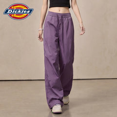 Dickies Cool Purple Wide Leg Pants for Women Summer 2026 High Waist Drawstring Versatile workwear Style Casual Pants M