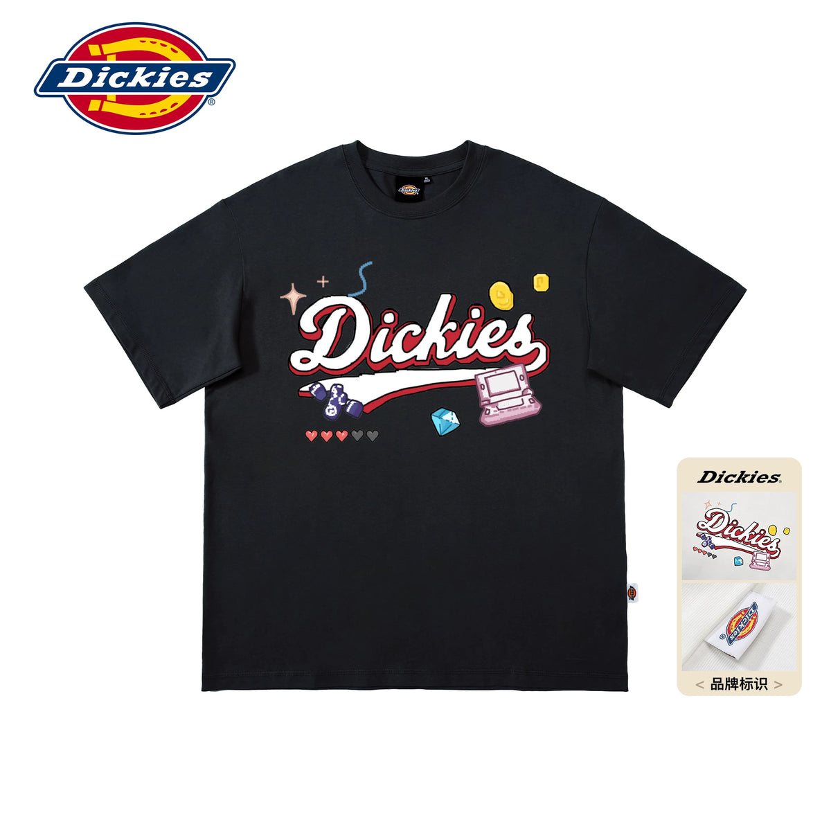 Dickies Emperor Cool Suitable Children's Fun Cartoon Letter Printed Short sleeved T-shirt Men's Summer Pure Cotton Half Sleeve Loose Top M