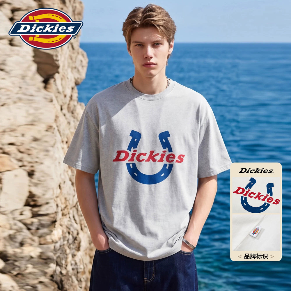 Dickies Cool Suitable American Pure Cotton Short sleeved T-shirt for Boys Summer Horseshoe Letter Printed Half Sleeve Top M