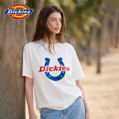 Dickies Cool Suitable White Round Neck Printed Short Sleeve T-shirt for Women 2026 Loose and Versatile Casual Top Trendy Brand M