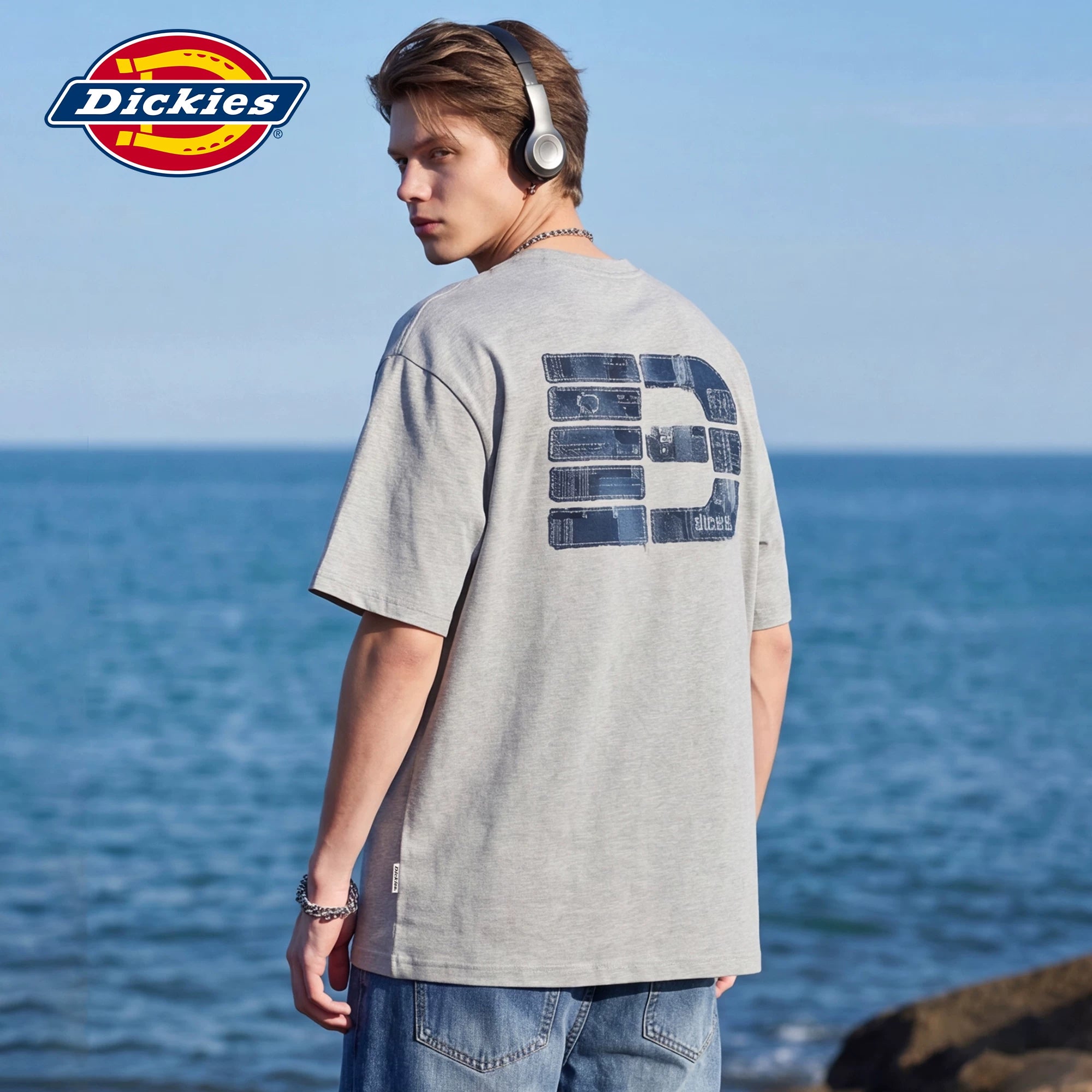 Dickies casual letter printed short sleeved T-shirt for men's summer loose round neck pure cotton half sleeved top M