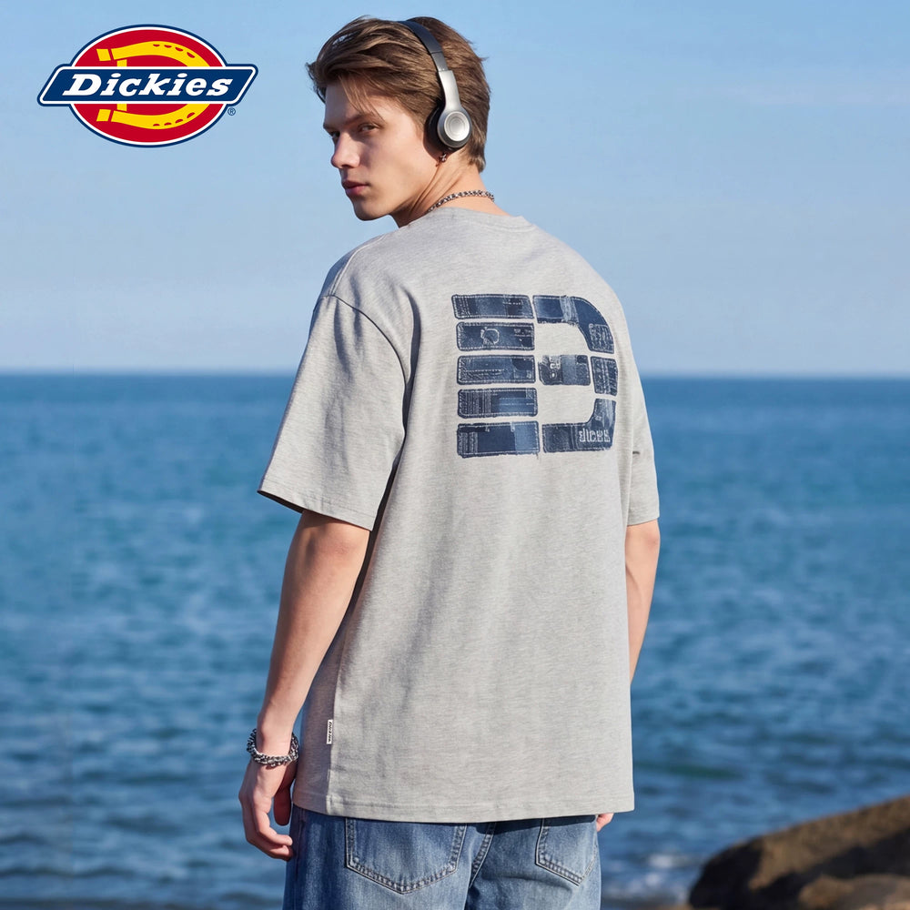 Dickies casual letter printed short sleeved T-shirt for men's summer loose round neck pure cotton half sleeved top M