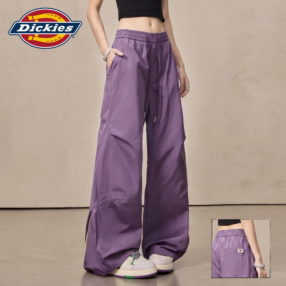 Dickies Cool Purple Wide Leg Pants for Women Summer 2026 High Waist Drawstring Versatile workwear Style Casual Pants M