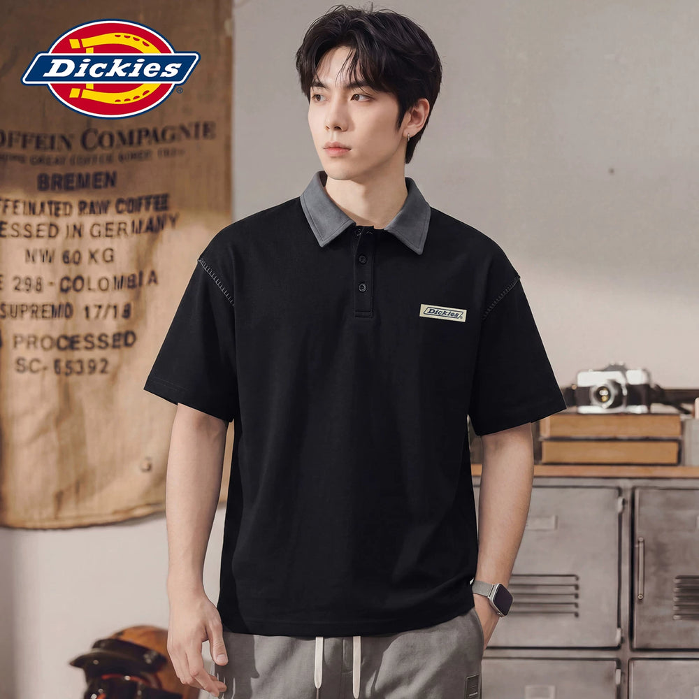 Dickies Summer 2026 New Button Design Short Sleeve Polo Shirt Men's Loose Collar Top Y