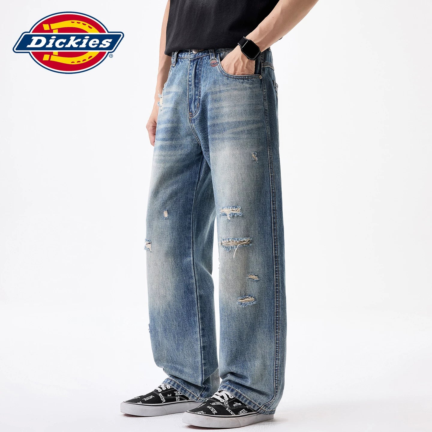 Dickies Cool Suitable American Thin Straight leg Jeans for Men's Summer New Style with Perforated Design Feeling Long Pants Y