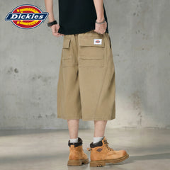 Dickies pure cotton straight leg seven quarter pants for men, summer trendy brand pleated splicing loose casual shorts M