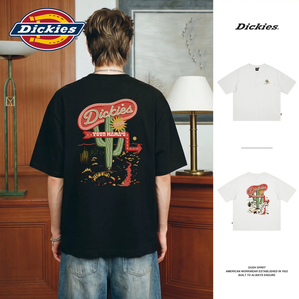 Dickies Emperor Cool Summer Cactus Road Sign Printed Short sleeved T-shirt for Boys, American Half Sleeve Cotton Top M