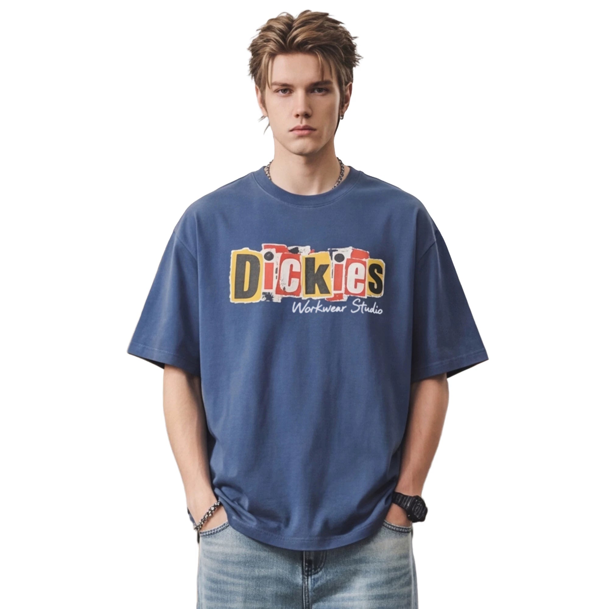 Dickies Emperor Cool Suitable American Letter Printed Short sleeved T-shirt for Men's Summer Loose and Versatile Half Sleeve Pure Cotton Top M