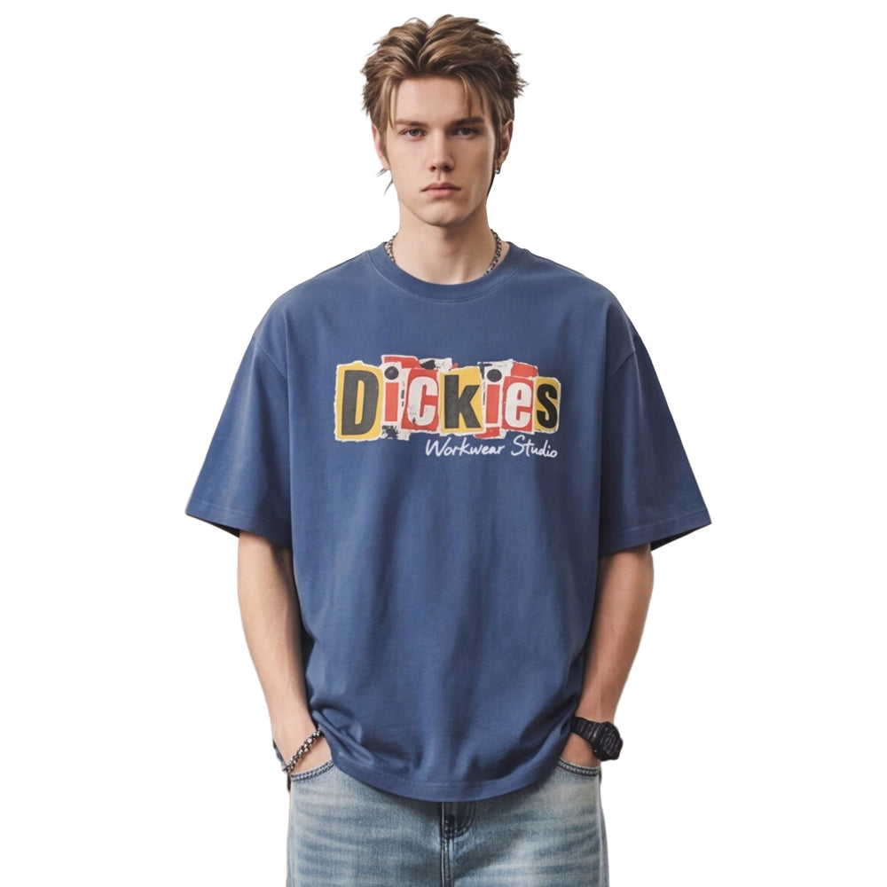 Dickies Emperor Cool Suitable American Letter Printed Short sleeved T-shirt for Men's Summer Loose and Versatile Half Sleeve Pure Cotton Top M