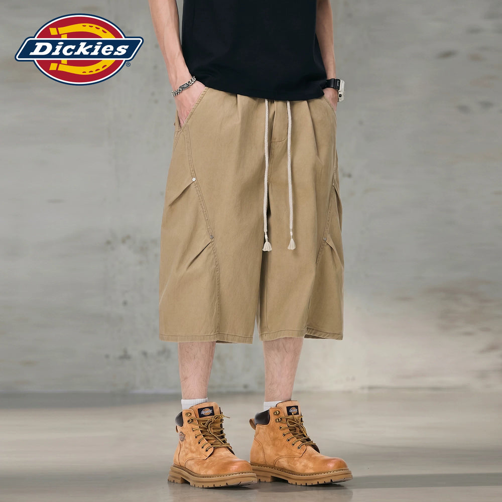 Dickies pure cotton straight leg seven quarter pants for men, summer trendy brand pleated splicing loose casual shorts M