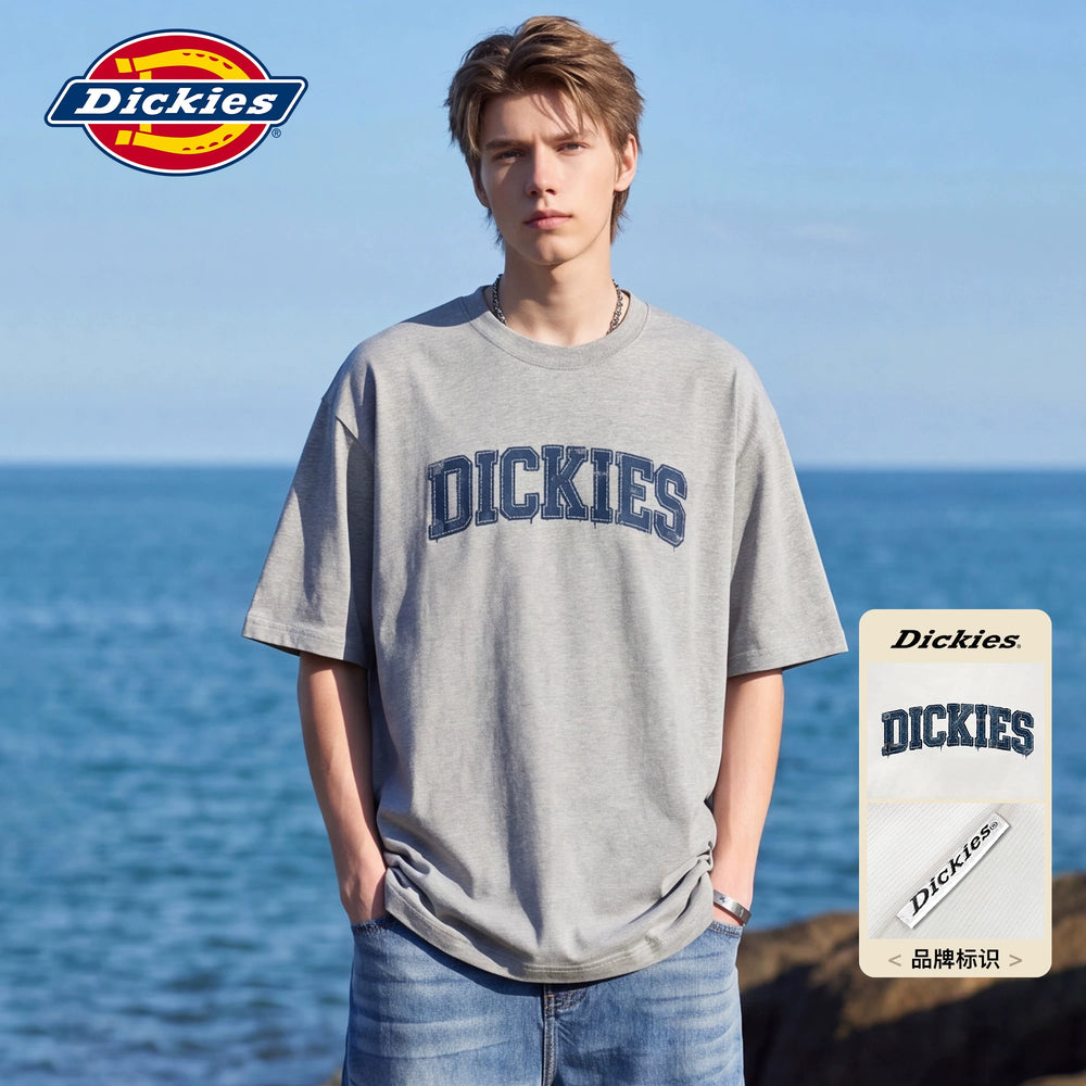 Dickies casual letter printed short sleeved T-shirt for men's summer loose round neck pure cotton half sleeved top M