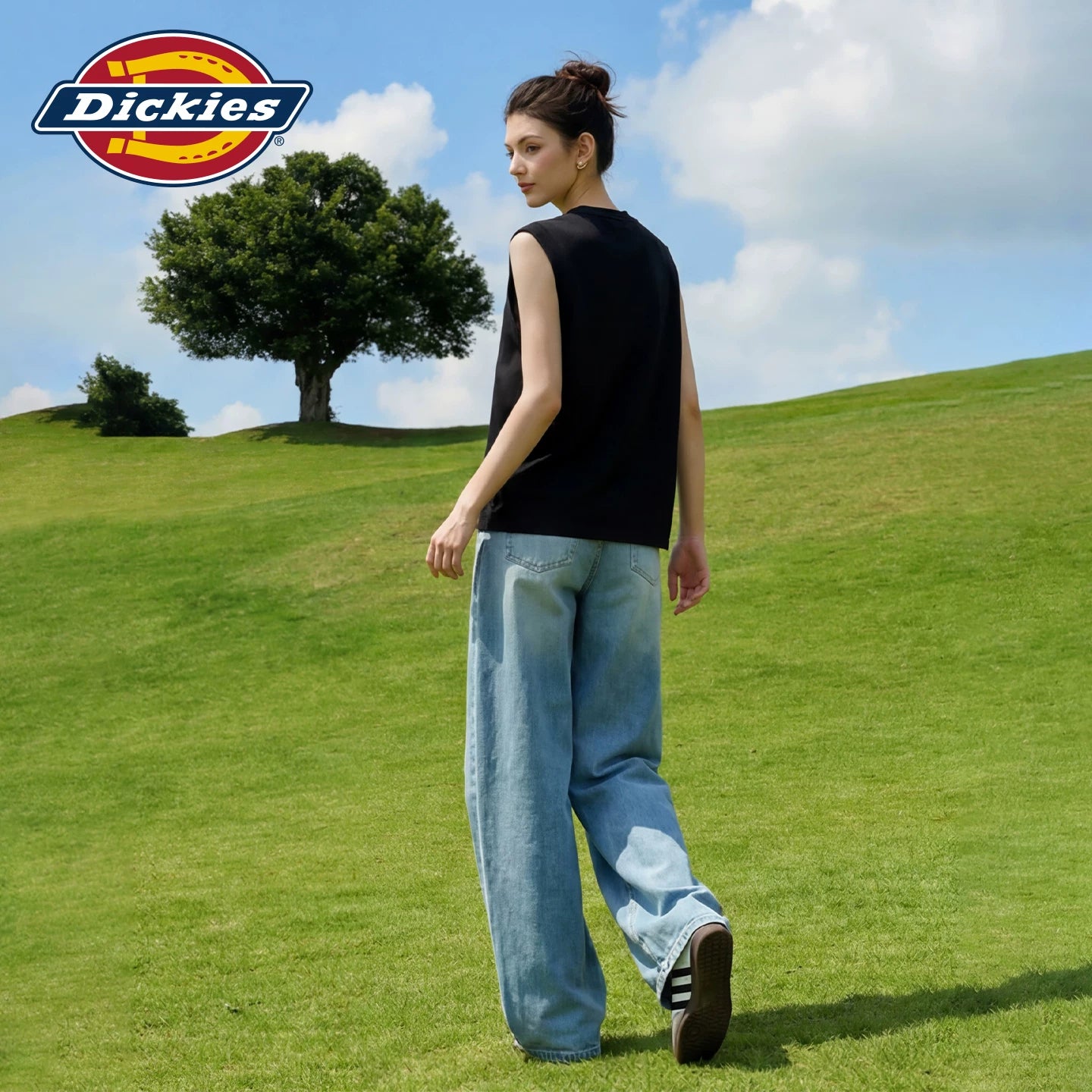 Dickies Cool Black Sleeveless Tank Top for Women 2026 Summer Casual Sports Round Neck Printed T-shirt Top m