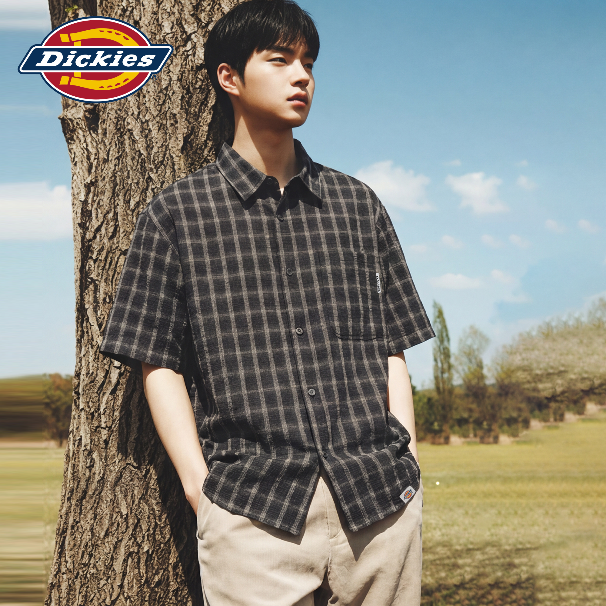 Dickies Cool Short Sleeve Shirt New Men's American Trendy Plaid Shirt Simple Casual Loose Top M