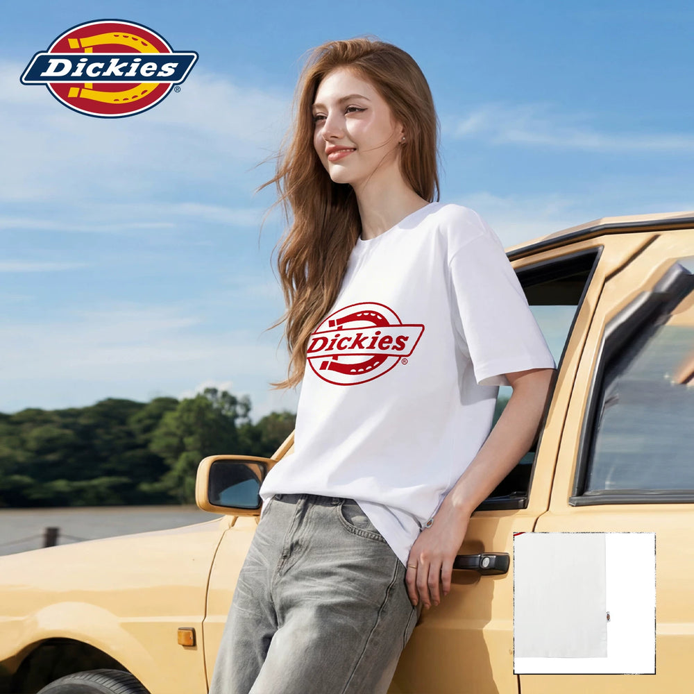 Dickies Cool American Trendy Brand Printed Short sleeved T-shirt for Women in 2026 Summer Loose Cotton Round Neck Top m