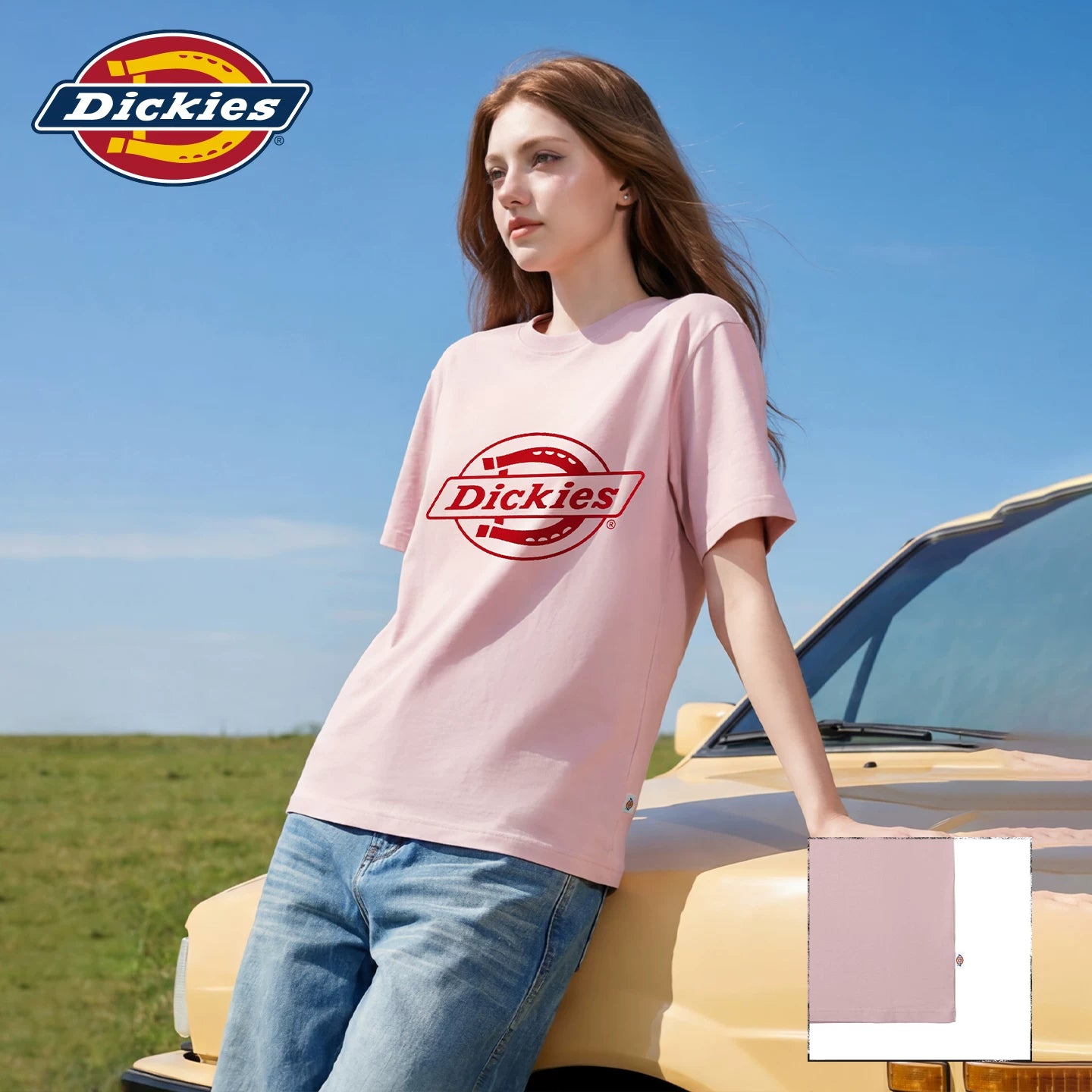 Dickies Cool American Trendy Brand Printed Short sleeved T-shirt for Women in 2026 Summer Loose Cotton Round Neck Top m