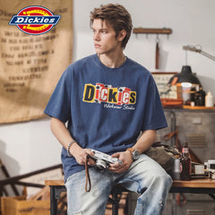 Dickies Emperor Cool Suitable American Letter Printed Short sleeved T-shirt for Men's Summer Loose and Versatile Half Sleeve Pure Cotton Top M