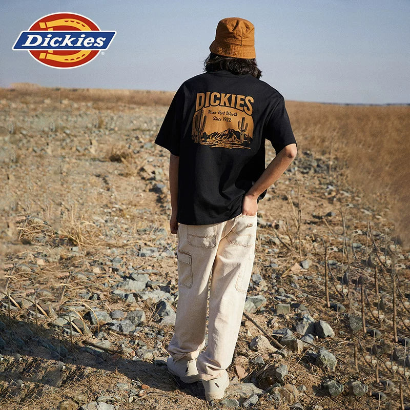 Dickies Cool Summer Loose Back Letter Printed Casual Short sleeved T-shirt for Men and Women Couple American Style J