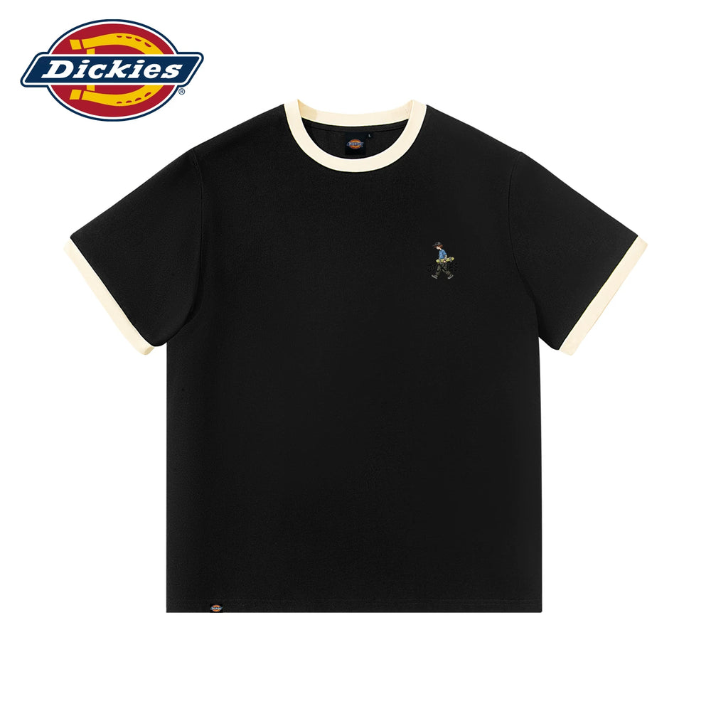 Dickies American style short sleeved T-shirt for men in summer, made of pure cotton, heavy weight contrasting color T-shirt, loose linen gray half sleeved top, trendy A