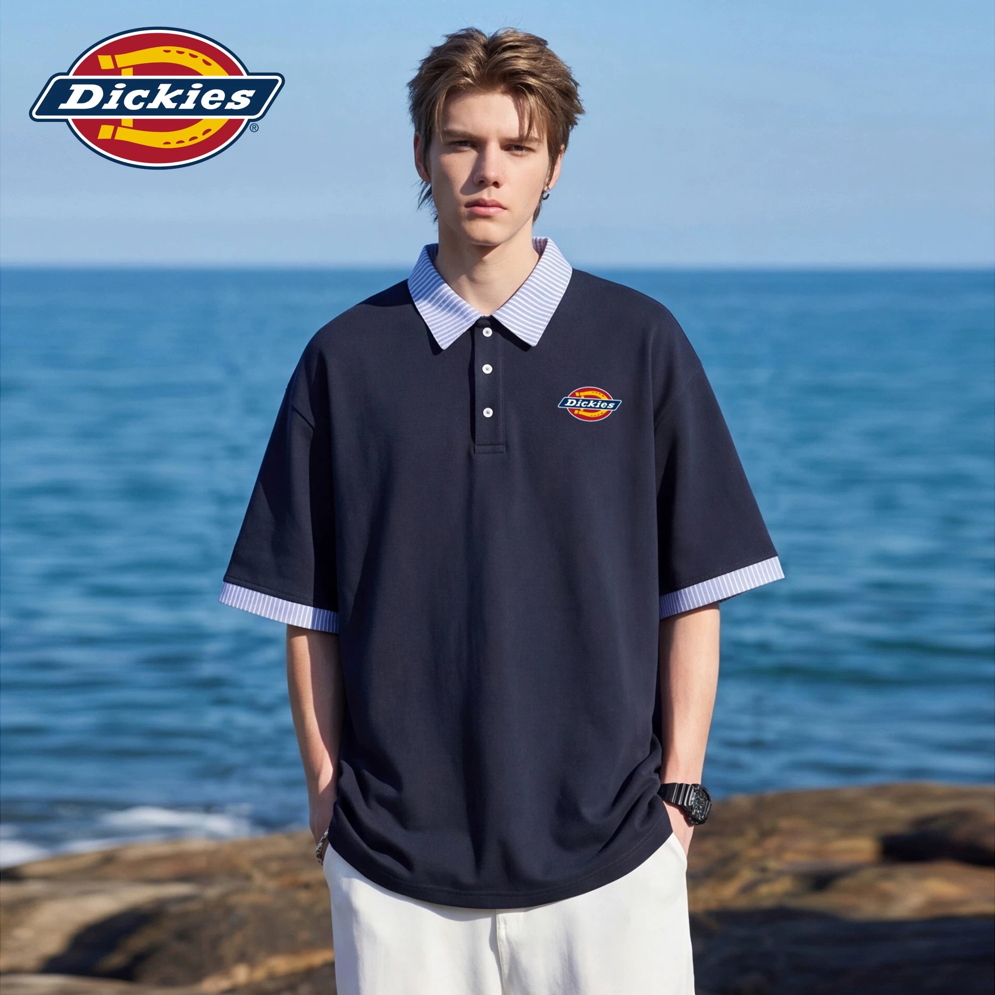 Dickies Emperor Cool Suitable Short Sleeve Polo Shirt Men's Summer Trendy Brand American Color Contrast Collar Loose Casual Top M