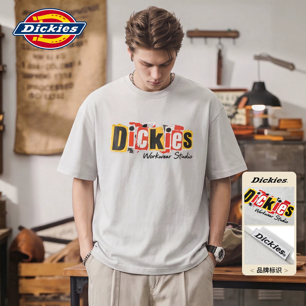 Dickies Emperor Cool Suitable American Letter Printed Short sleeved T-shirt for Men's Summer Loose and Versatile Half Sleeve Pure Cotton Top M