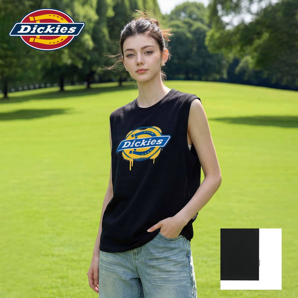 Dickies Cool Black Sleeveless Tank Top for Women 2026 Summer Casual Sports Round Neck Printed T-shirt Top m