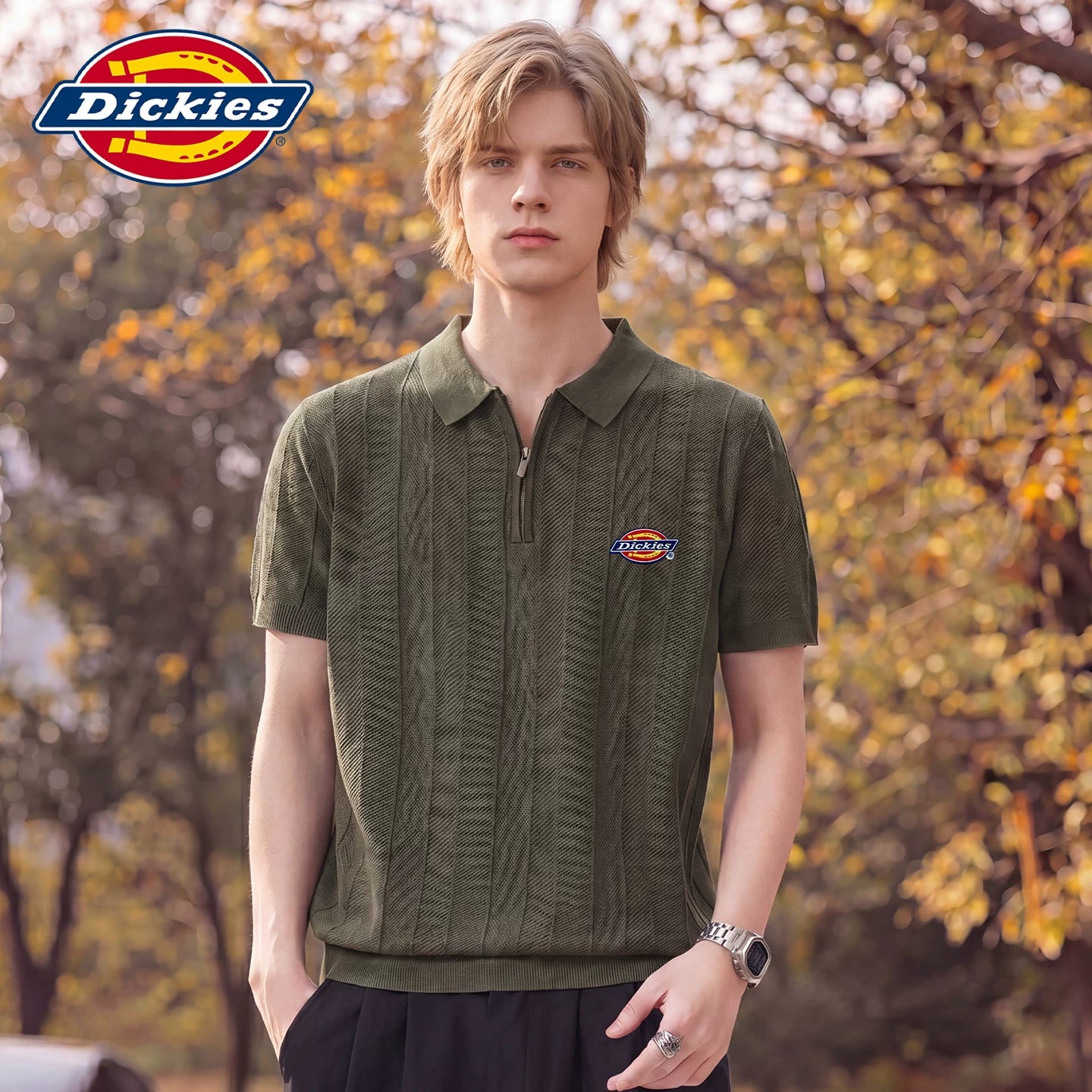 Dickies Cool Suitable Half Zipper Short Sleeve Polo Shirt Summer New Loose and Versatile Classic Logo T-shirt Top Y