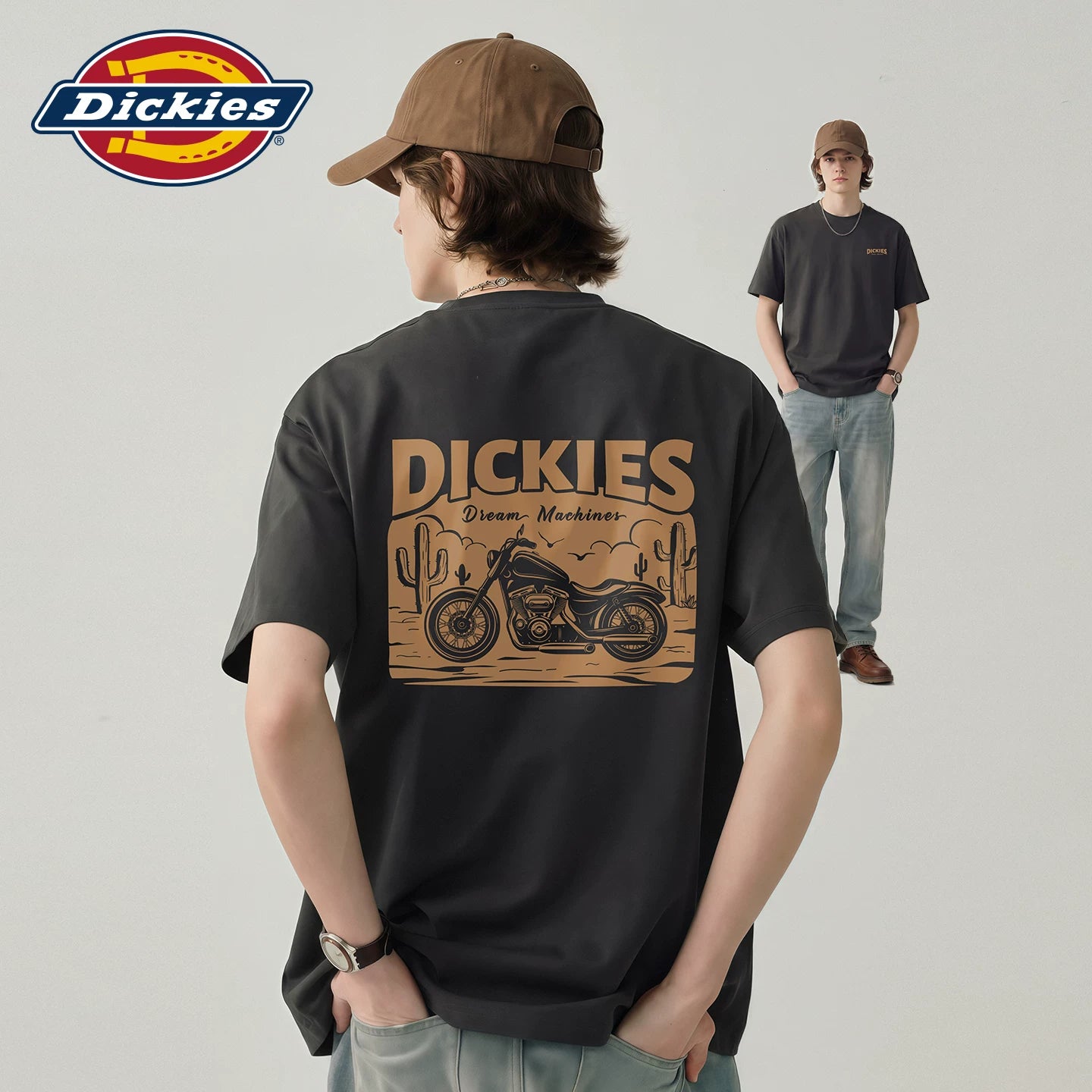 Dickies Men's Short sleeved T-shirt 2026 New American Retro Heavy duty Cotton Loose Large Round Neck Half Sleeve A