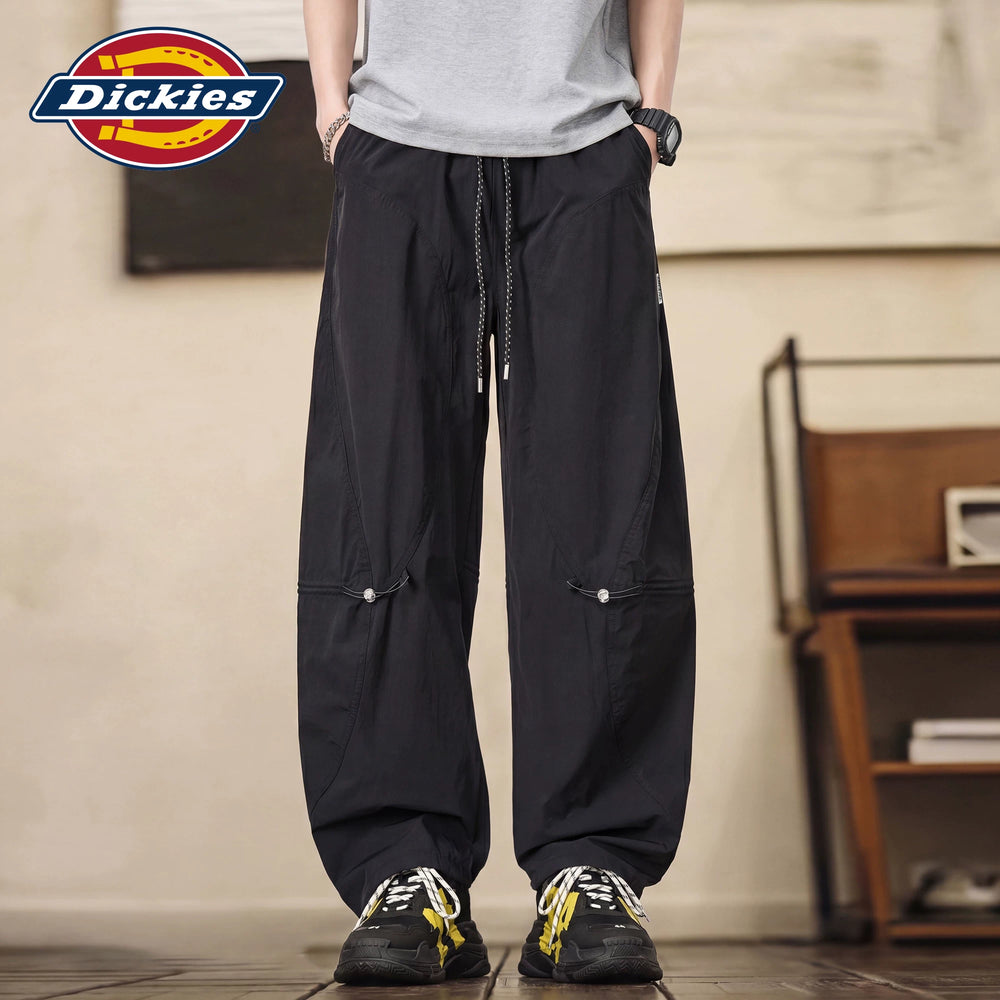 Dickies Men's Black Casual Workwear Pants, Summer Thin Loose Straight Wide-Leg Trousers, Size M