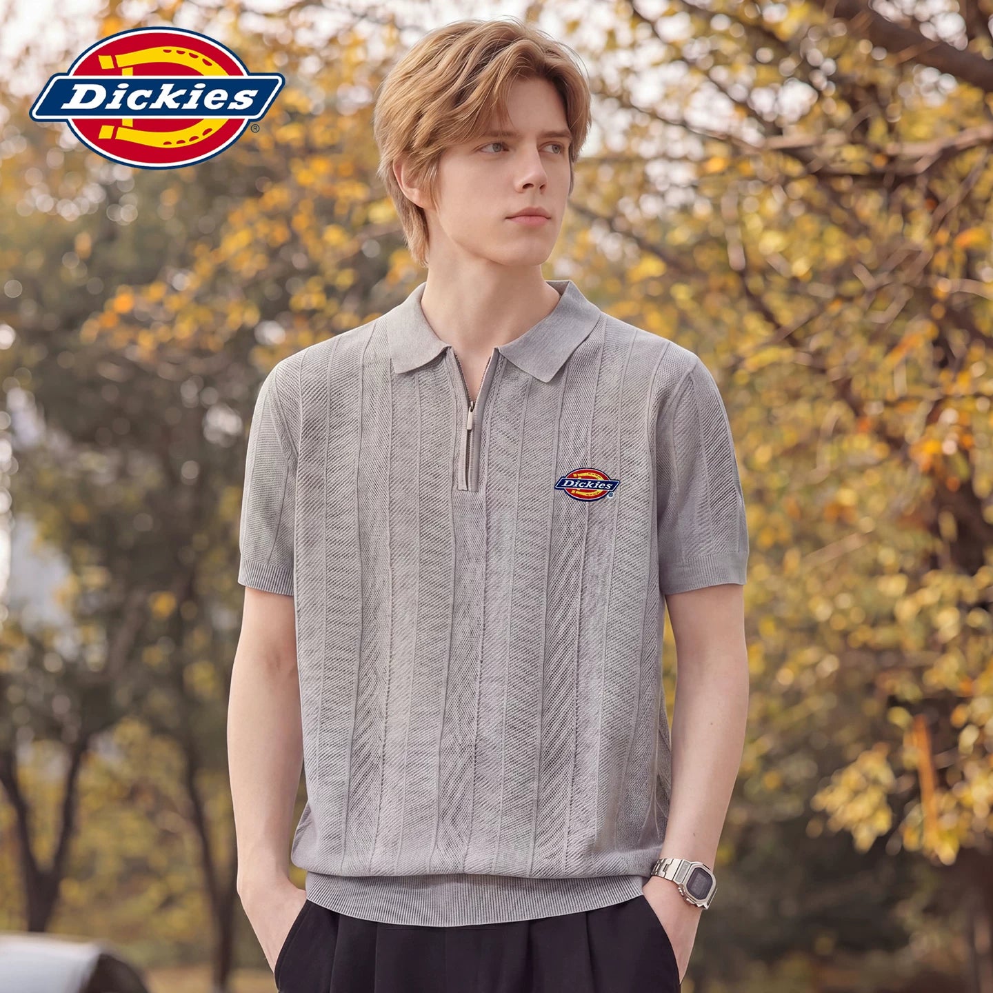 Dickies Cool Suitable Half Zipper Short Sleeve Polo Shirt Summer New Loose and Versatile Classic Logo T-shirt Top Y