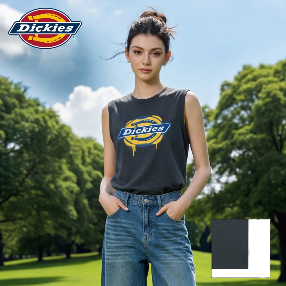 Dickies Cool Black Sleeveless Tank Top for Women 2026 Summer Casual Sports Round Neck Printed T-shirt Top m