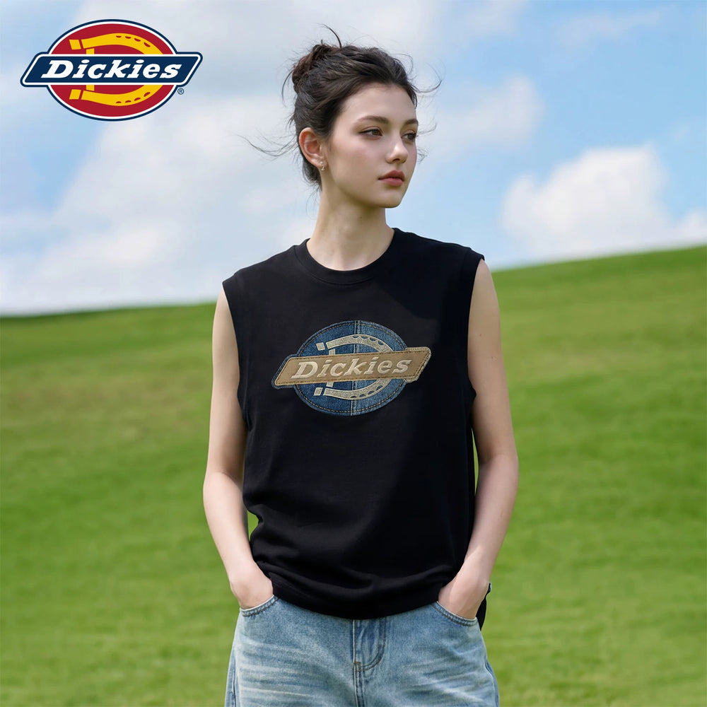 Dickies Cool Black Sleeveless Tank Top for Women 2026 Summer Casual Sports Round Neck Printed T-shirt Top m
