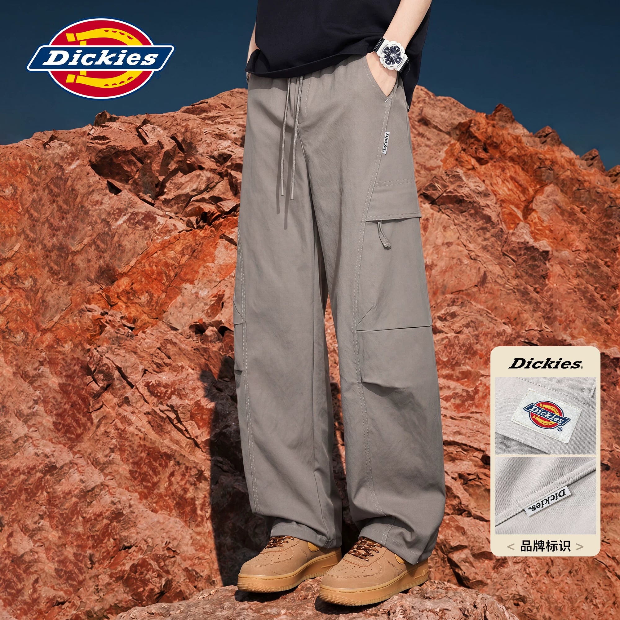Dickies Cool Bending Knife Casual Pants for Boys, American High Street Wide Leg workwear Pants, Loose Straight Pants, M