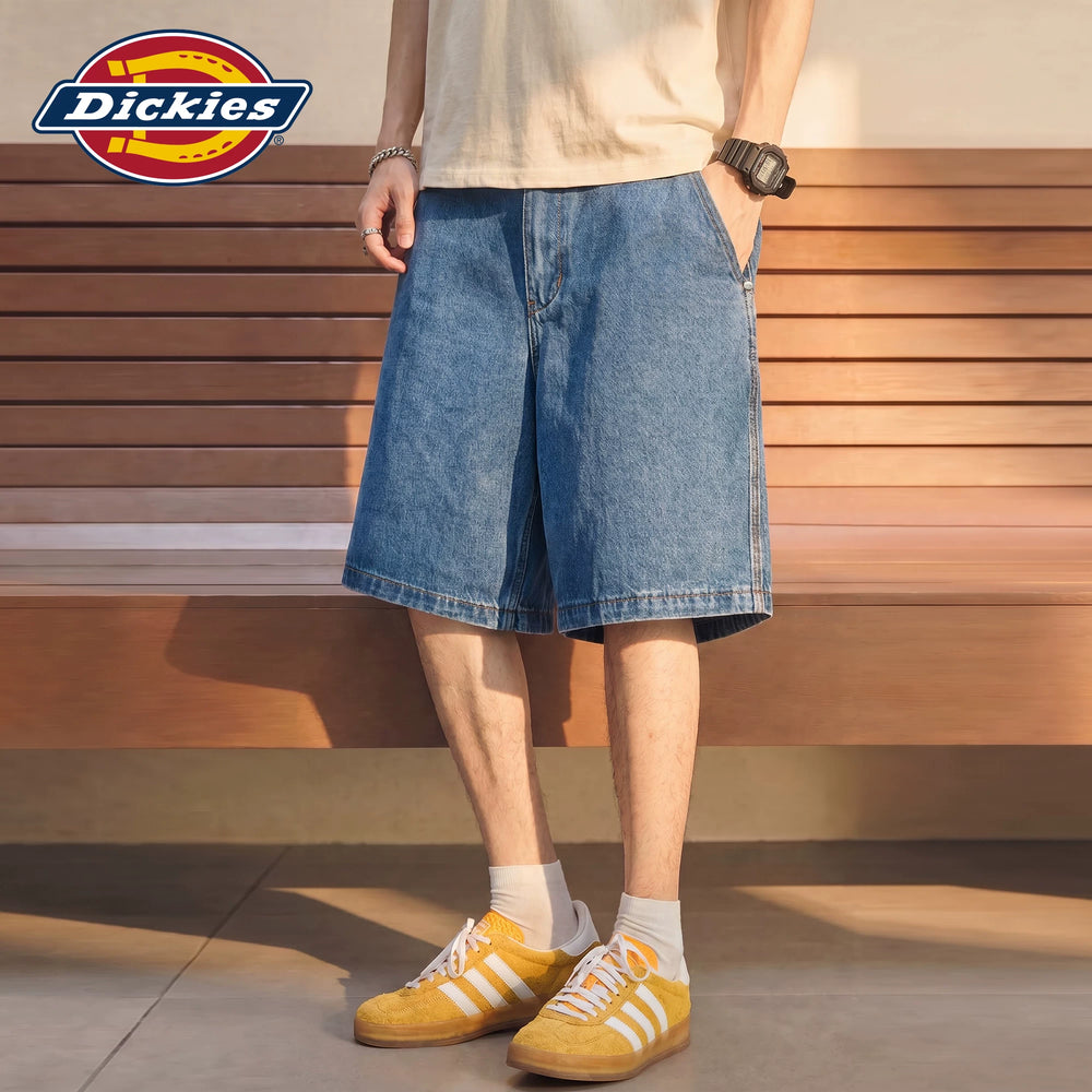 Dickies' cool and washable denim shorts for men, summer retro loose straight leg casual five inch mid length pants M